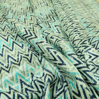 Glamour Art Collection Print Velvet Upholstery Fabric Blue Grey Chevron Striped Pattern CTR-997 - Made To Measure Curtains