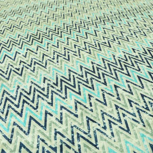 Glamour Art Collection Print Velvet Upholstery Fabric Blue Grey Chevron Striped Pattern CTR-997 - Roman Blinds