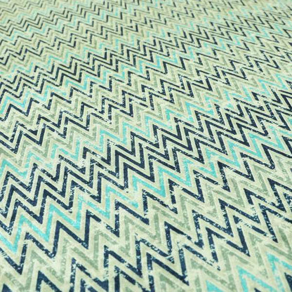 Glamour Art Collection Print Velvet Upholstery Fabric Blue Grey Chevron Striped Pattern CTR-997 - Made To Measure Curtains