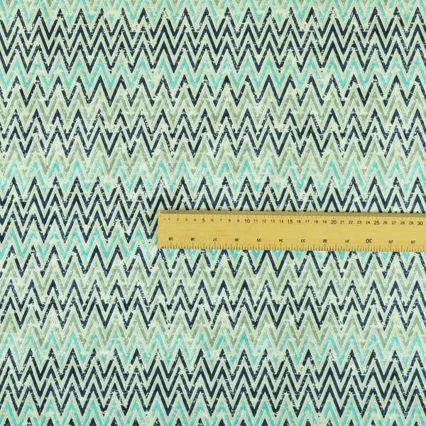 Glamour Art Collection Print Velvet Upholstery Fabric Blue Grey Chevron Striped Pattern CTR-997