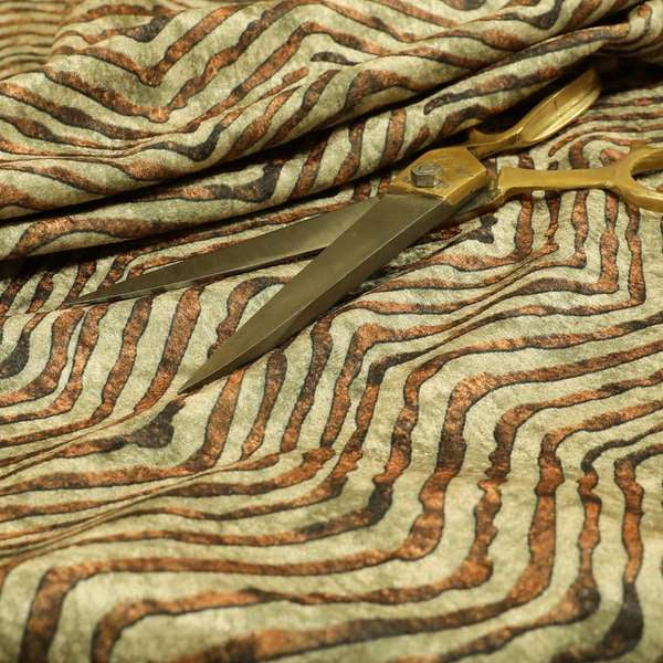 Glamour Art Collection Print Velvet Upholstery Fabric Brown Burnt Orange Striped Pattern CTR-998