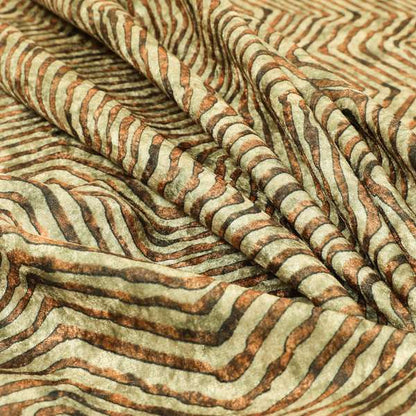 Glamour Art Collection Print Velvet Upholstery Fabric Brown Burnt Orange Striped Pattern CTR-998 - Made To Measure Curtains