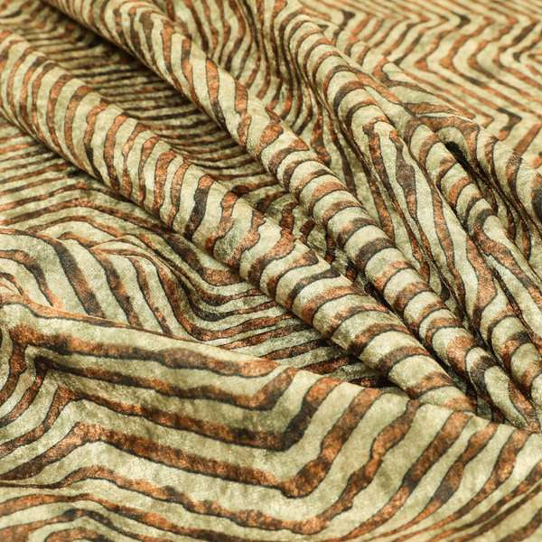 Glamour Art Collection Print Velvet Upholstery Fabric Brown Burnt Orange Striped Pattern CTR-998 - Handmade Cushions