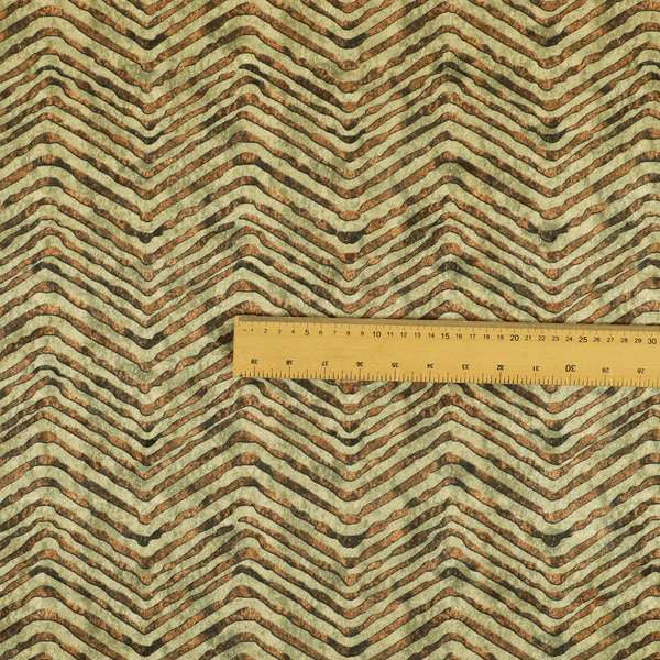 Glamour Art Collection Print Velvet Upholstery Fabric Brown Burnt Orange Striped Pattern CTR-998