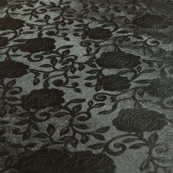 Camellia Floral Pattern Faux Leather Upholstery Fabric In Brown