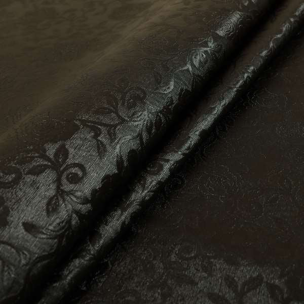 Camellia Floral Pattern Faux Leather Upholstery Fabric In Brown
