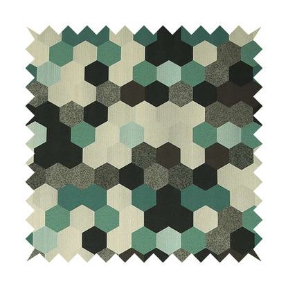 Hannah Geometric Pattern Blue Grey White Colour Printed Chenille Upholstery Curtain Fabrics - Handmade Cushions