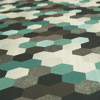 Hannah Geometric Pattern Blue Grey White Colour Printed Chenille Upholstery Curtain Fabrics