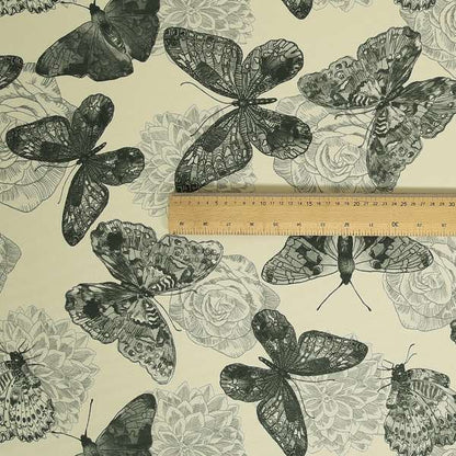 Beth Butterfly Pattern Grey White Colours Printed Linen Effect Upholstery Fabrics - Handmade Cushions