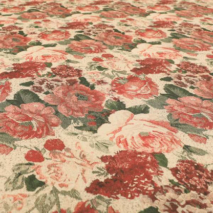 Aliza Floral Pattern Red Colour Printed Chenille Upholstery Fabric - Roman Blinds