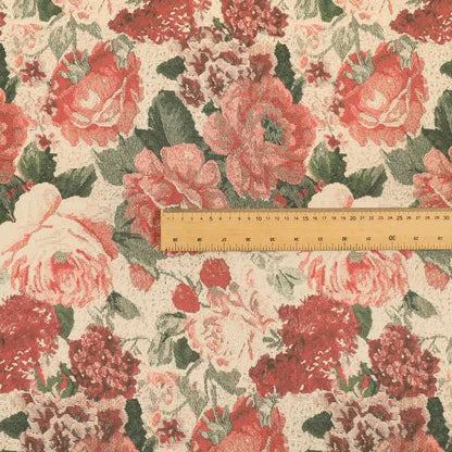 Aliza Floral Pattern Red Colour Printed Chenille Upholstery Fabric - Roman Blinds