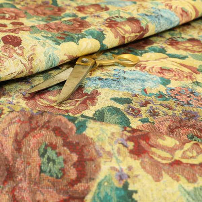 Aliza Floral Pattern Mutli Colour Printed Chenille Upholstery Fabric - Made To Measure Curtains