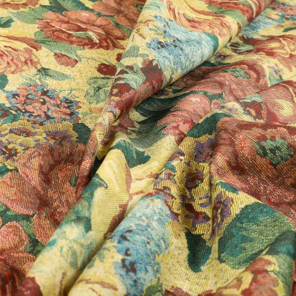 Aliza Floral Pattern Mutli Colour Printed Chenille Upholstery Fabric - Handmade Cushions