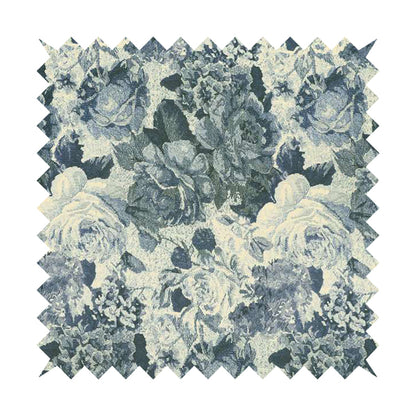 Aliza Floral Pattern Blue Colour Printed Chenille Upholstery Fabric