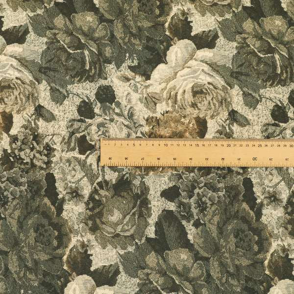 Aliza Floral Pattern Green Moss Colour Printed Chenille Upholstery Fabric - Roman Blinds