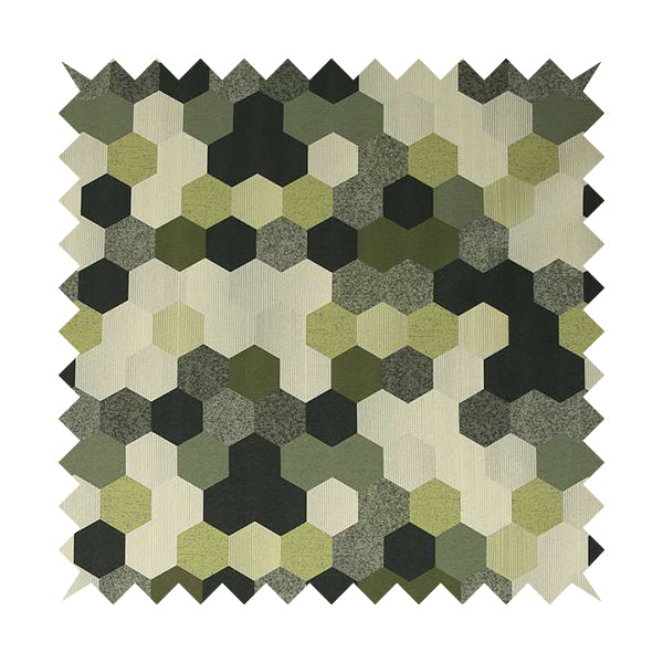 Hannah Geometric Pattern Lime Green Grey White Colour Printed Chenille Upholstery Curtain Fabrics - Handmade Cushions