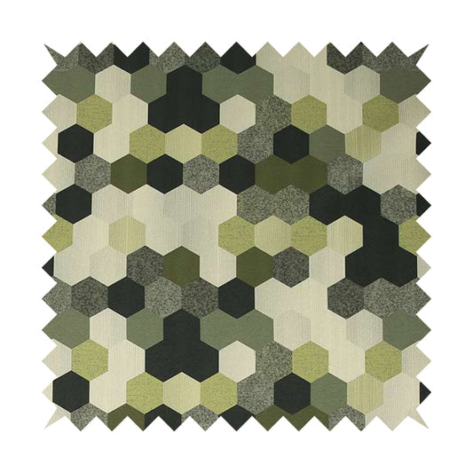 Hannah Geometric Pattern Lime Green Grey White Colour Printed Chenille Upholstery Curtain Fabrics