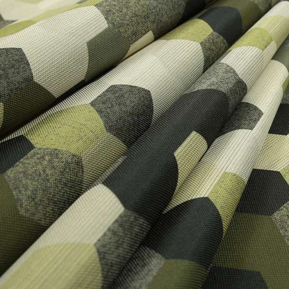 Hannah Geometric Pattern Lime Green Grey White Colour Printed Chenille Upholstery Curtain Fabrics - Roman Blinds