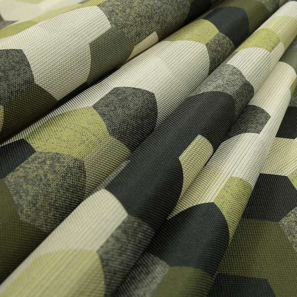 Hannah Geometric Pattern Lime Green Grey White Colour Printed Chenille Upholstery Curtain Fabrics - Made To Measure Curtains