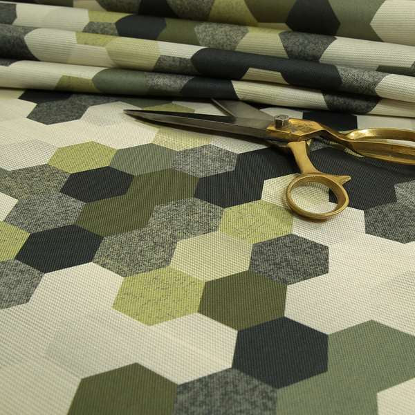 Hannah Geometric Pattern Lime Green Grey White Colour Printed Chenille Upholstery Curtain Fabrics - Handmade Cushions