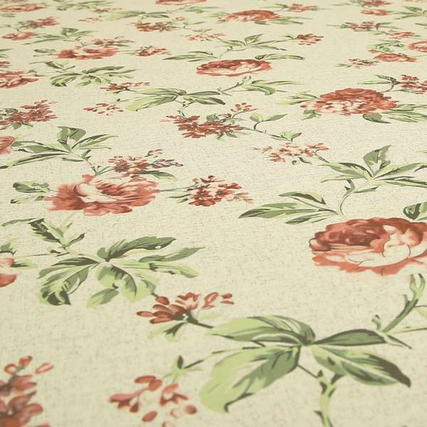 Roxanne Rose Floral Pattern Red Colour Printed Chenille Upholstery Curtain Fabrics - Made To Measure Curtains