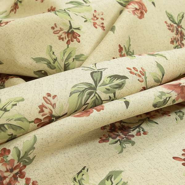 Roxanne Rose Floral Pattern Red Colour Printed Chenille Upholstery Curtain Fabrics - Roman Blinds