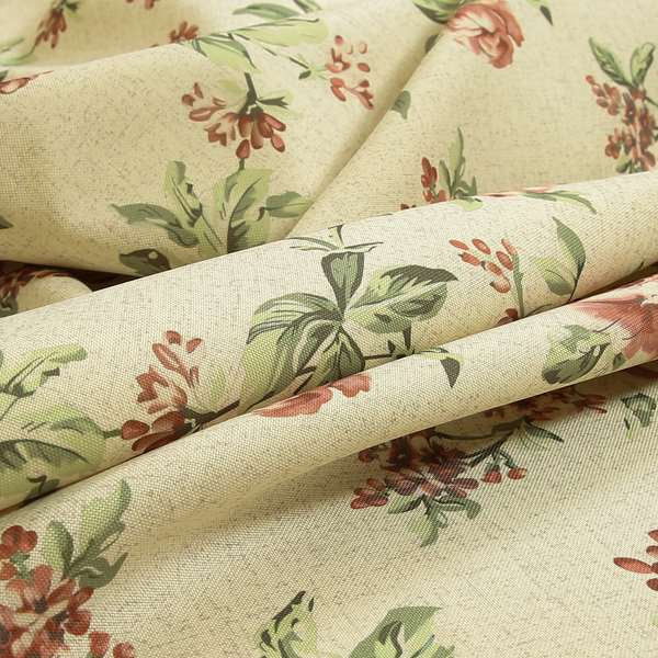 Roxanne Rose Floral Pattern Red Colour Printed Chenille Upholstery Curtain Fabrics - Made To Measure Curtains