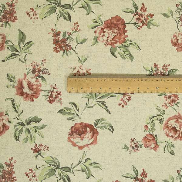 Roxanne Rose Floral Pattern Red Colour Printed Chenille Upholstery Curtain Fabrics