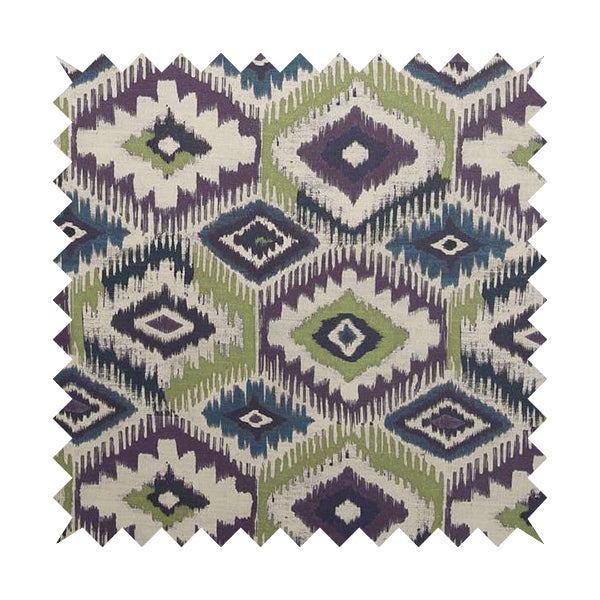 Tracey Geometric Printed Pattern Purple Green Colour Chenille Upholstery Curtain Fabrics - Made To Measure Curtains