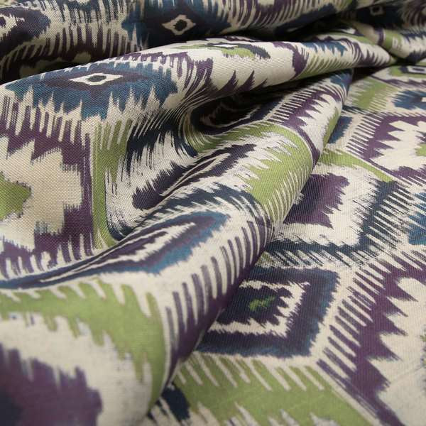 Tracey Geometric Printed Pattern Purple Green Colour Chenille Upholstery Curtain Fabrics - Roman Blinds