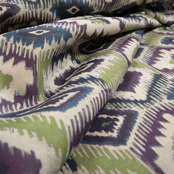 Tracey Geometric Printed Pattern Purple Green Colour Chenille Upholstery Curtain Fabrics - Made To Measure Curtains