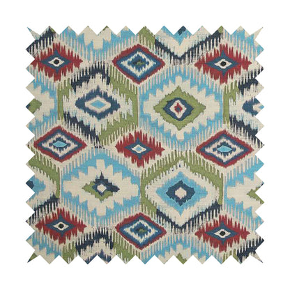 Tracey Geometric Printed Pattern Blue Green Colour Chenille Upholstery Curtain Fabrics - Handmade Cushions