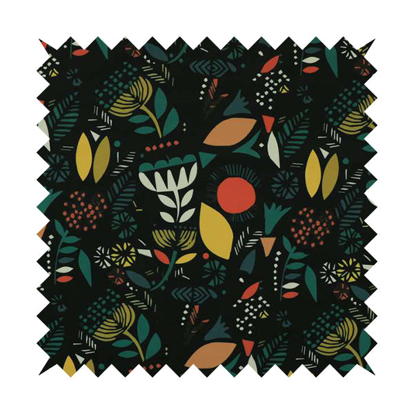 Carnival Jungle Theme Pattern Printed Velveteen Black Green Yellow Colour Upholstery Curtains Fabric - Roman Blinds