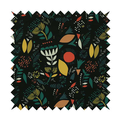 Carnival Jungle Theme Pattern Printed Velveteen Black Green Yellow Colour Upholstery Curtains Fabric - Made To Measure Curtains