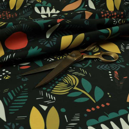 Carnival Jungle Theme Pattern Printed Velveteen Black Green Yellow Colour Upholstery Curtains Fabric
