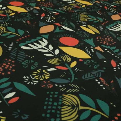 Carnival Jungle Theme Pattern Printed Velveteen Black Green Yellow Colour Upholstery Curtains Fabric - Roman Blinds