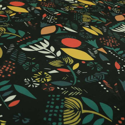 Carnival Jungle Theme Pattern Printed Velveteen Black Green Yellow Colour Upholstery Curtains Fabric - Handmade Cushions