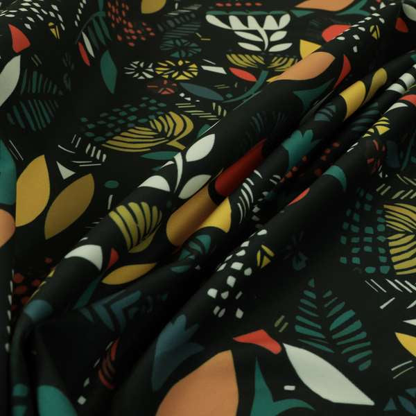 Carnival Jungle Theme Pattern Printed Velveteen Black Green Yellow Colour Upholstery Curtains Fabric - Made To Measure Curtains