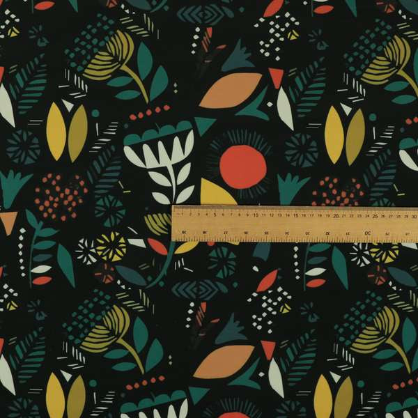 Carnival Jungle Theme Pattern Printed Velveteen Black Green Yellow Colour Upholstery Curtains Fabric
