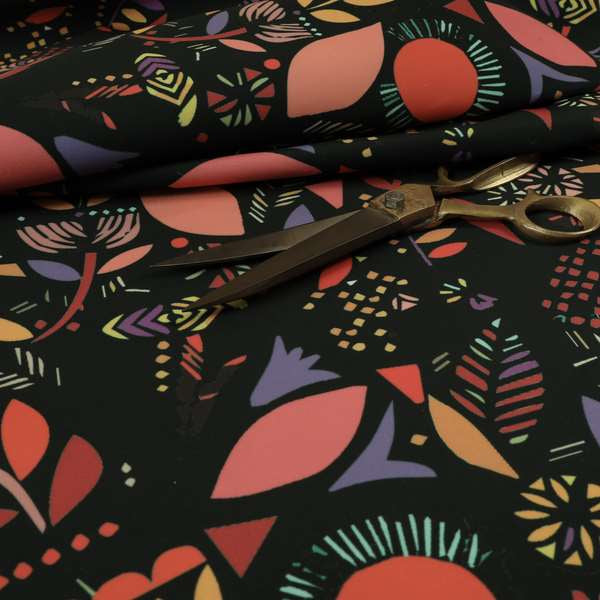 Carnival Jungle Theme Pattern Printed Velveteen Black Pink Purple Colour Upholstery Curtains Fabric - Made To Measure Curtains