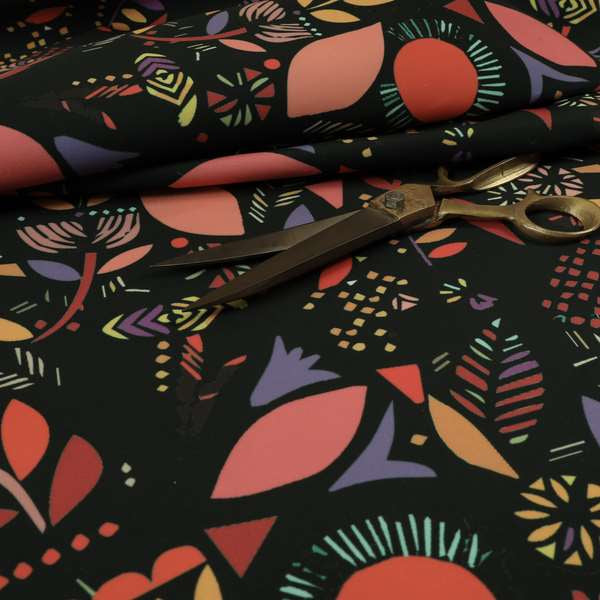 Carnival Jungle Theme Pattern Printed Velveteen Black Pink Purple Colour Upholstery Curtains Fabric - Handmade Cushions