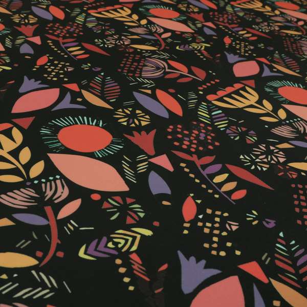 Carnival Jungle Theme Pattern Printed Velveteen Black Pink Purple Colour Upholstery Curtains Fabric