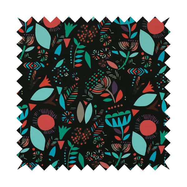 Carnival Jungle Theme Pattern Printed Velveteen Black Blue Red Colour Upholstery Curtains Fabric - Made To Measure Curtains