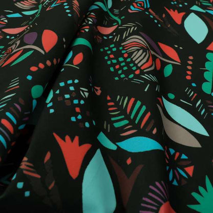 Carnival Jungle Theme Pattern Printed Velveteen Black Blue Red Colour Upholstery Curtains Fabric - Made To Measure Curtains