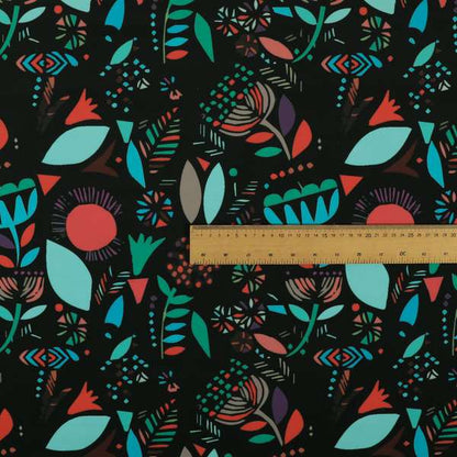 Carnival Jungle Theme Pattern Printed Velveteen Black Blue Red Colour Upholstery Curtains Fabric - Made To Measure Curtains