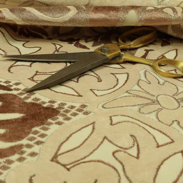 Casablanca Medallion Pattern Velvet Textured Furnishing Fabric In Brown Colour - Handmade Cushions