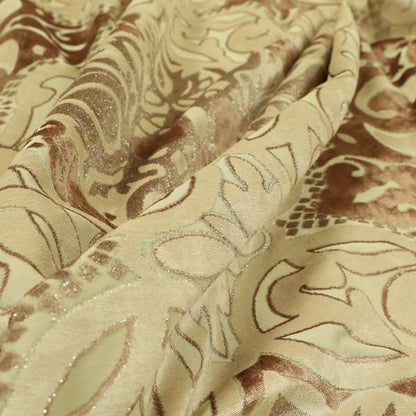 Casablanca Medallion Pattern Velvet Textured Furnishing Fabric In Brown Colour - Made To Measure Curtains