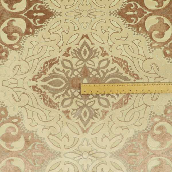 Casablanca Medallion Pattern Velvet Textured Furnishing Fabric In Brown Colour - Handmade Cushions