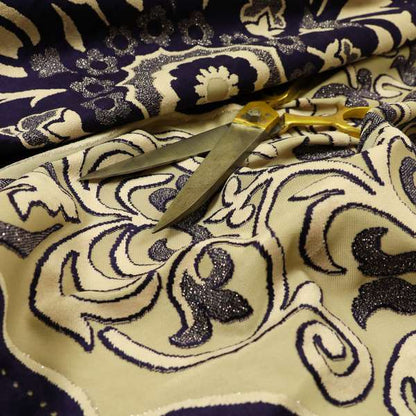 Casablanca Medallion Pattern Velvet Textured Furnishing Fabric In Purple Colour - Made To Measure Curtains