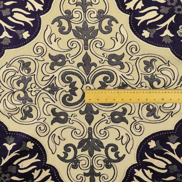 Casablanca Medallion Pattern Velvet Textured Furnishing Fabric In Purple Colour - Made To Measure Curtains